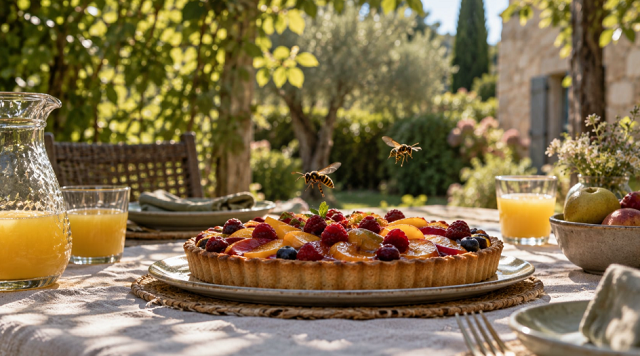 Guêpes à table en 2026 : insectes attirés par un dessert lors d'un repas en extérieur en fin d'été